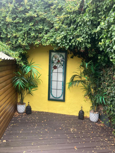 Garden wall painted yellow - Quality external decoration by Abhaile Decorators, Ireland