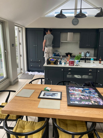 Hand painting of a kitchen in a Dublin home by Abhaile Decorators, Robery Hanvey Ireland