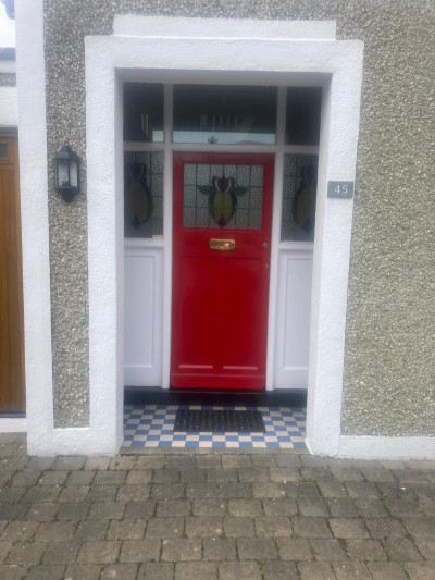 Red outside door close up - Home painting and decorating by Abhaile Decorators, Dublin,  Ireland